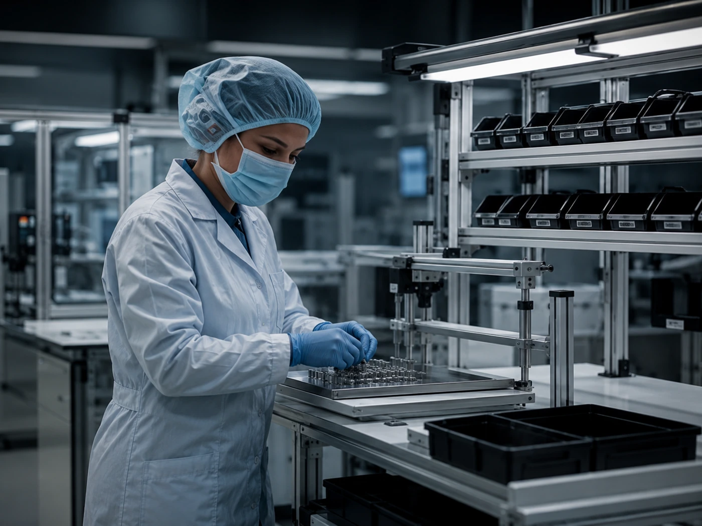 Mitarbeiterin in einer pharmazeutischen Produktionsumgebung